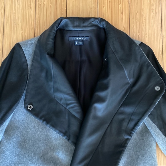 Theory Wool / Leather Trim Jacket Coat - Picture 3 of 4